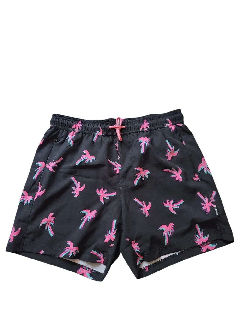 Maamgic Men Medium Lined Swim Trunks Beach Palm Tree Black Pink 6